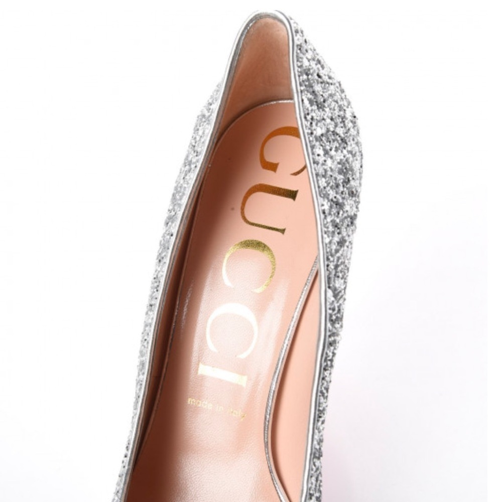 Gucci Argento silver glitter pumps with removable heart crystal detail - Picture 7 of 12